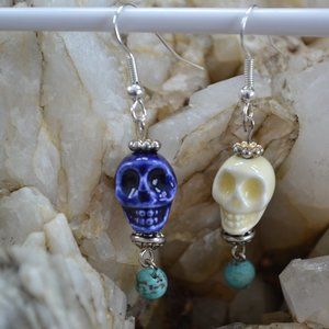 Cream and Navy Skull Earrings